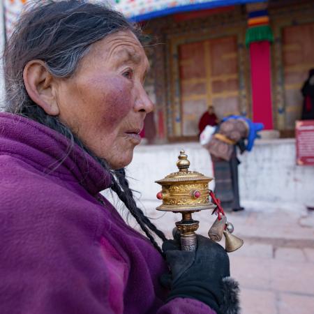 Pilgrim in Labrang Monastery. Gannan Tibetan Autonomous Prefecture. Gansu, China. December 2019.